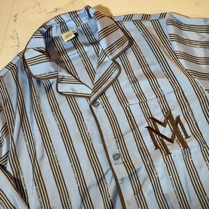 Disney Mickey Mouse Blue Striped Pajama Shirt  Medium ‎ Button Front